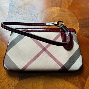 Coach Burgundy and Cream Checkered Wristlet